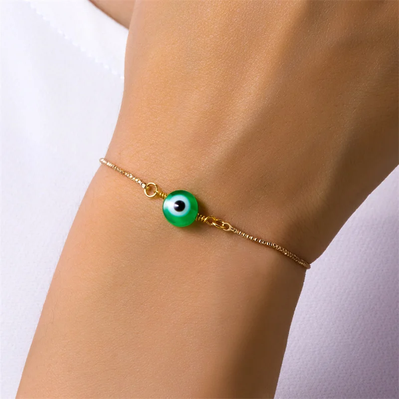 Lucky Boho Gold Color Chain Blue Eye Evil Eye Beaded Bracelet for Women Bracelet Bohemian Jewelry Adjustable Gift