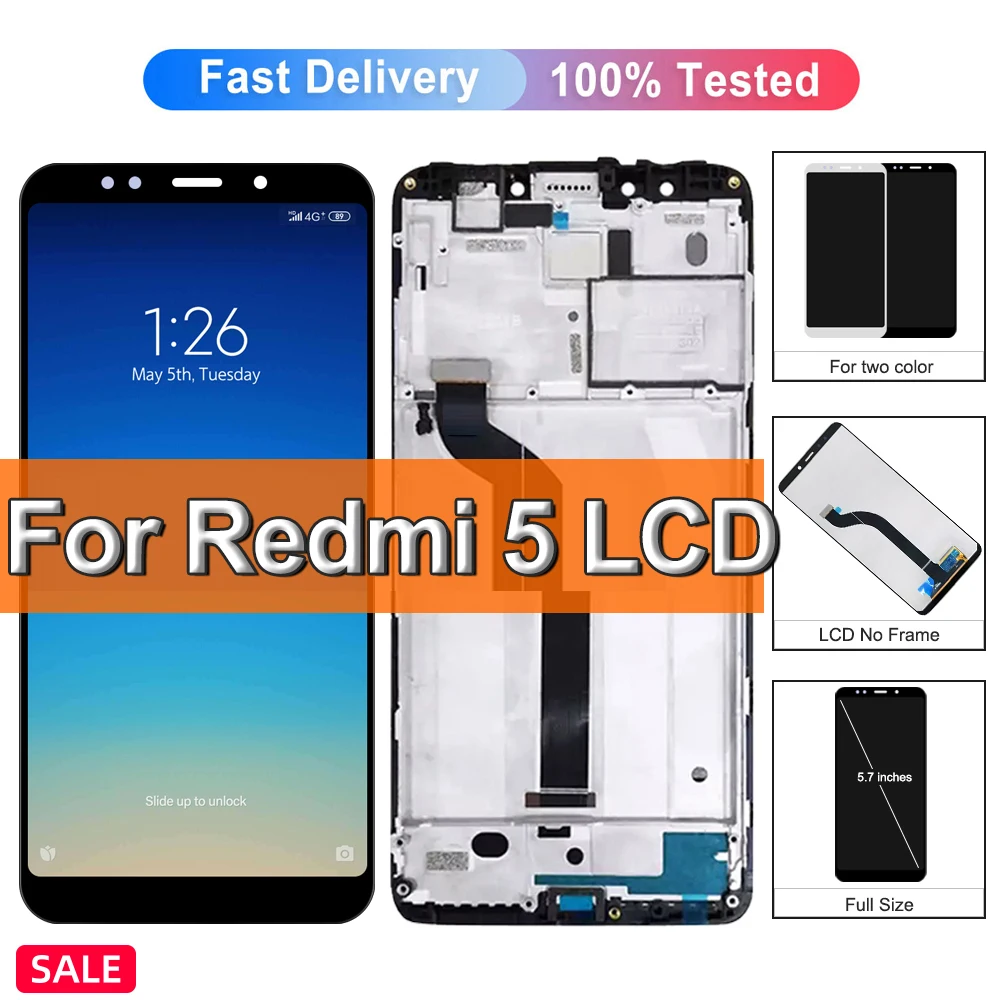 5.7\'\' For Xiaomi Redmi 5 LCD Display Touch Screen Digitizer Assembly For Redmi5 MDG1 MDI1 Screen Replacement With Frame