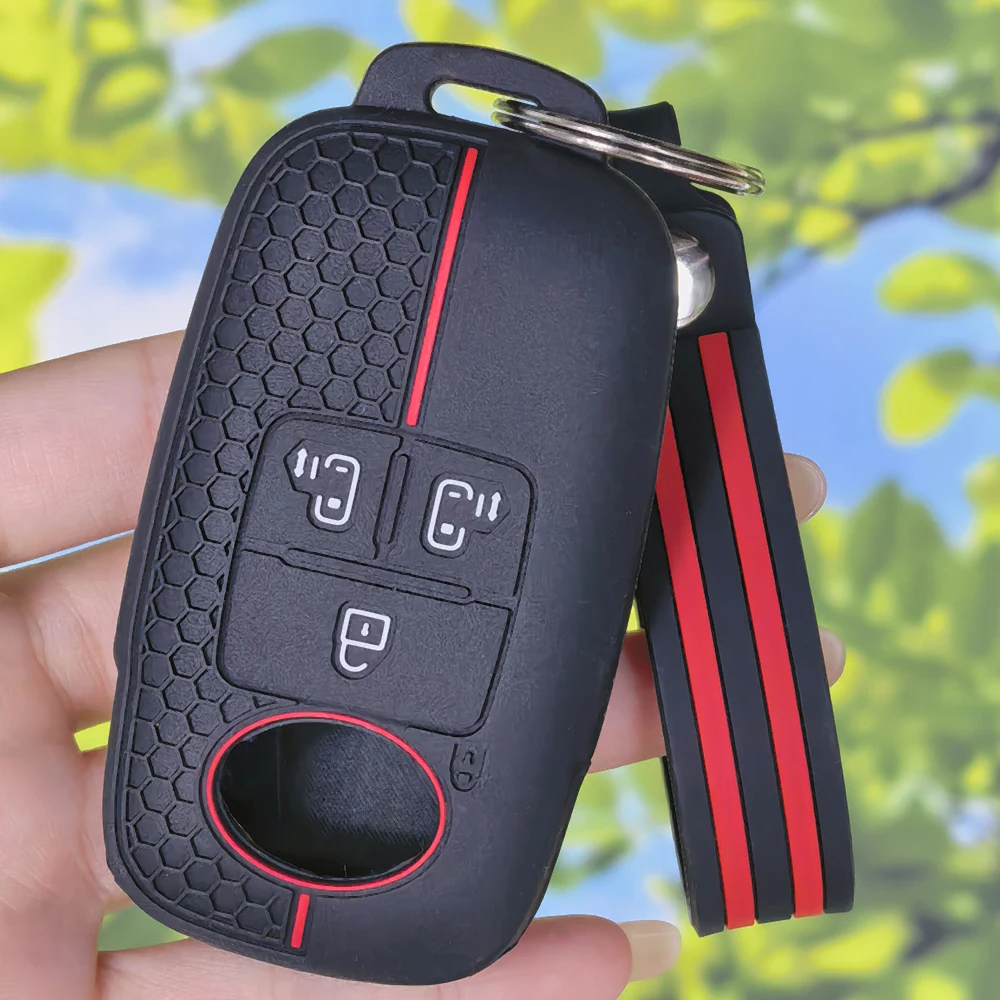 Practical Grid Grip Silicone Flip Key Cover With Keychain For Toyota RAIZE Daihatsu Rocky 4 Button Remote Car Key Protector