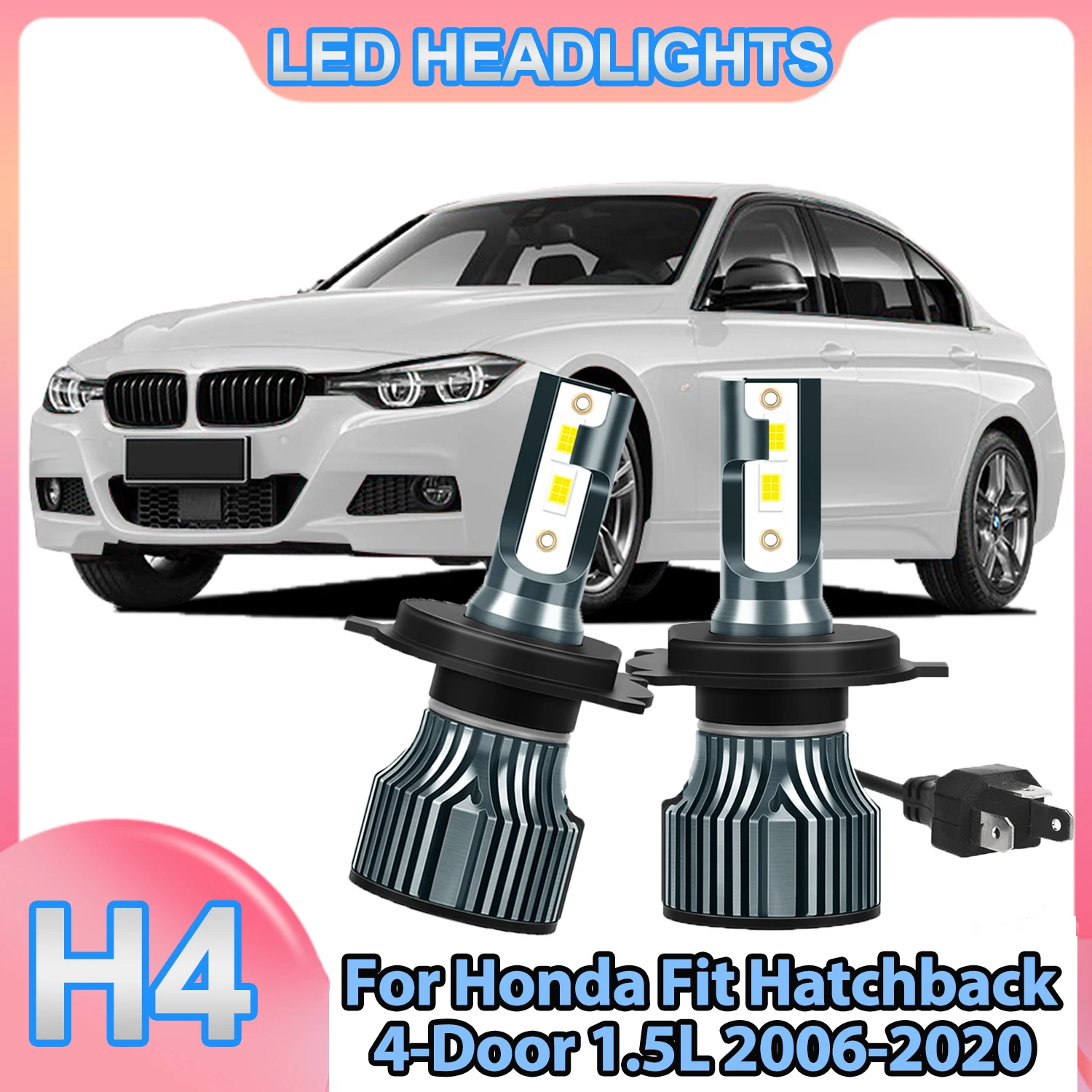 

For Honda Fit Hatchback 4-Door 1.5L 2006-2020 LED Headlight Kit H4 9003 White Bulbs High/Low Beam 6500K High intensity 3570 CSP