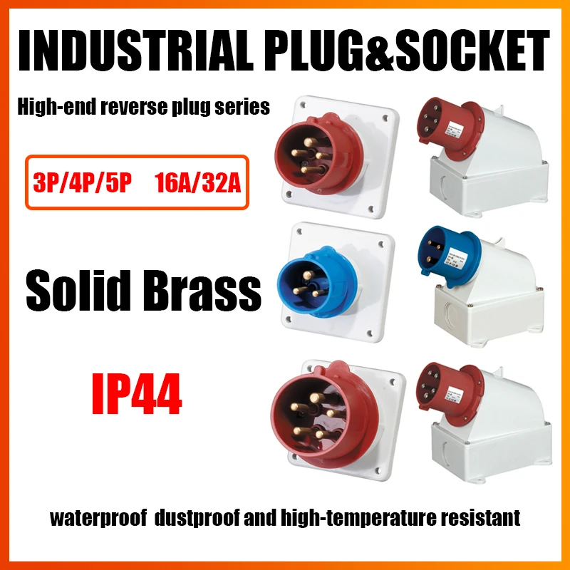 IP44 Reverse Plug Waterproof Industrial Aviation Plug Socket Connector Butt Joint 3 Core 4 Hole 5 Core 16A/32A  High-end Socket