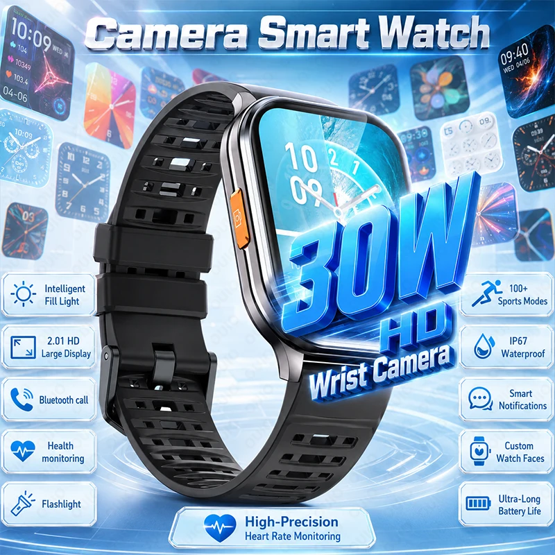 2026 Flashlight Smart Watch Health Monitoring Bluetooth Call 30W HD Wrist Camera 100+ Sports Modes IP67 Waterproof Smart Watch
