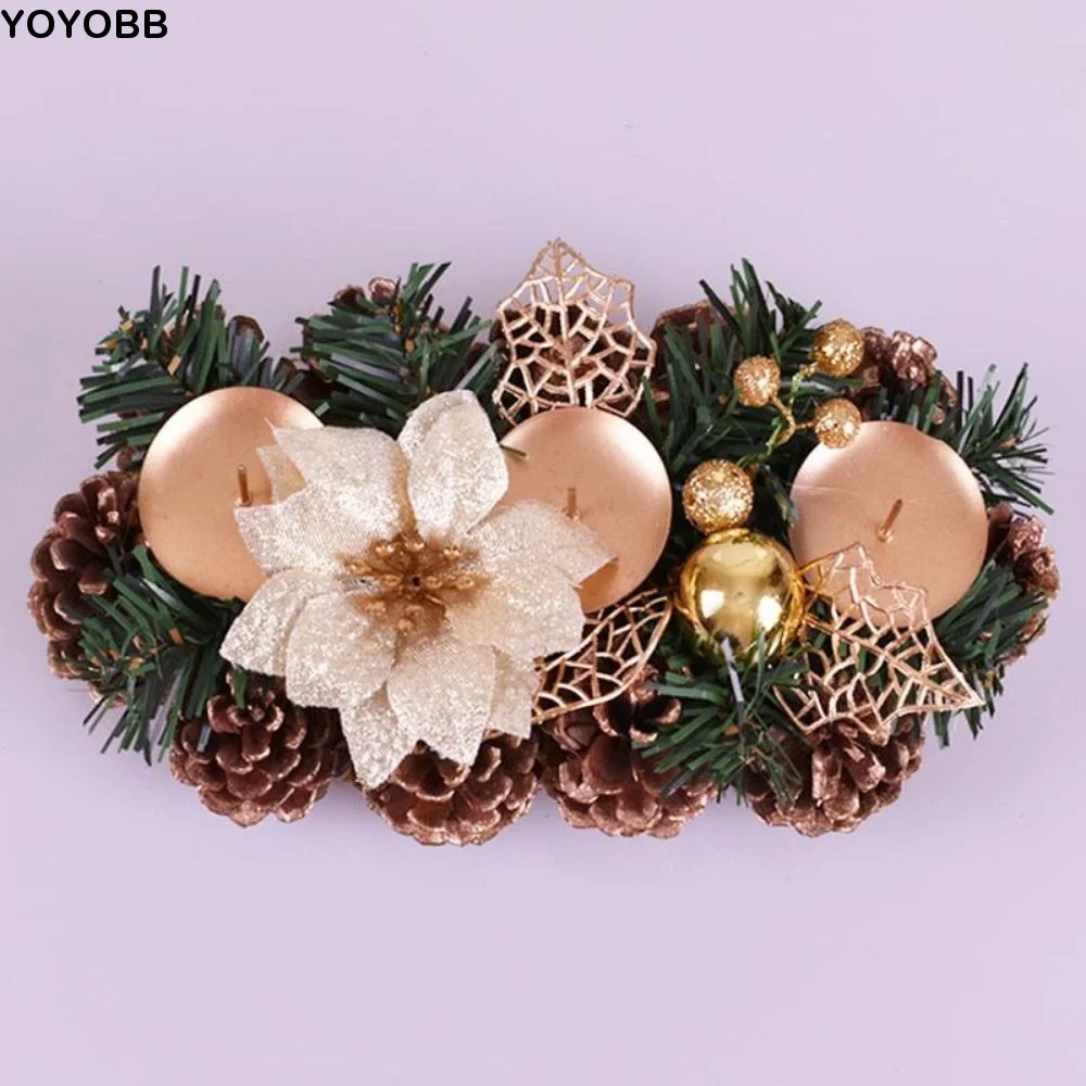 Artificial Floral Christmas Wreath Candle Holder Stable Durable Simulation Wreath Lamp Stand Safety