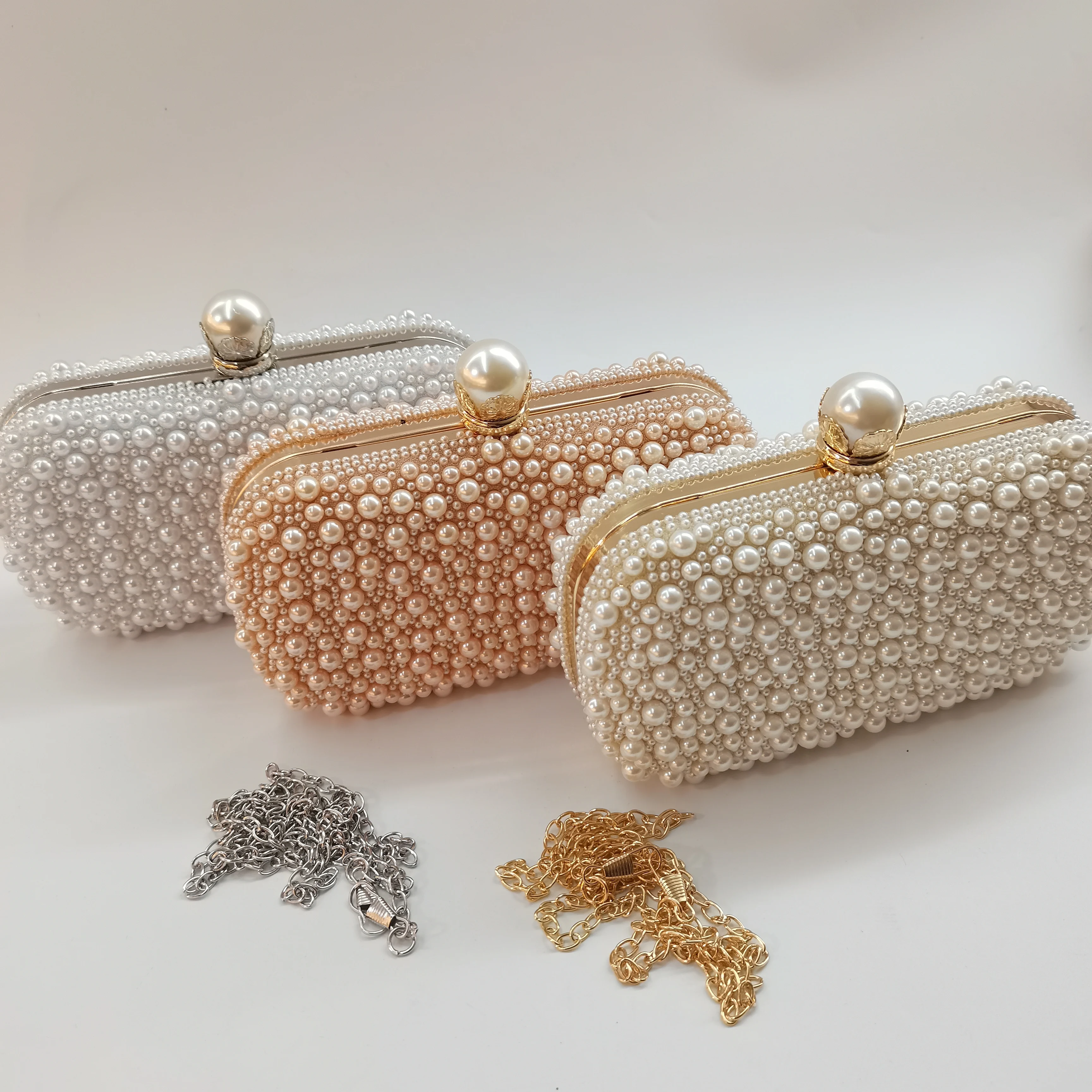 

New Square Evening Pearl Bag Clutch with Shoulder Bag Hand Long Chain for Wedding Party Elegant Exquisite Handbag F6-428-2
