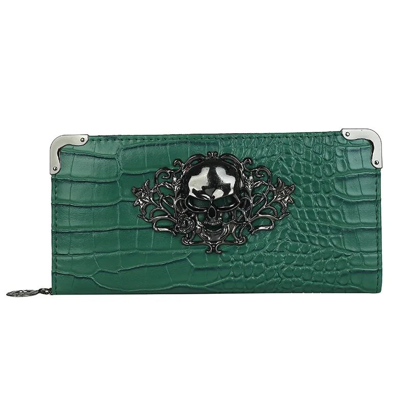 

Korean version new women's wallet skull punk fashion long style solid color hand-held bag stone pattern zero