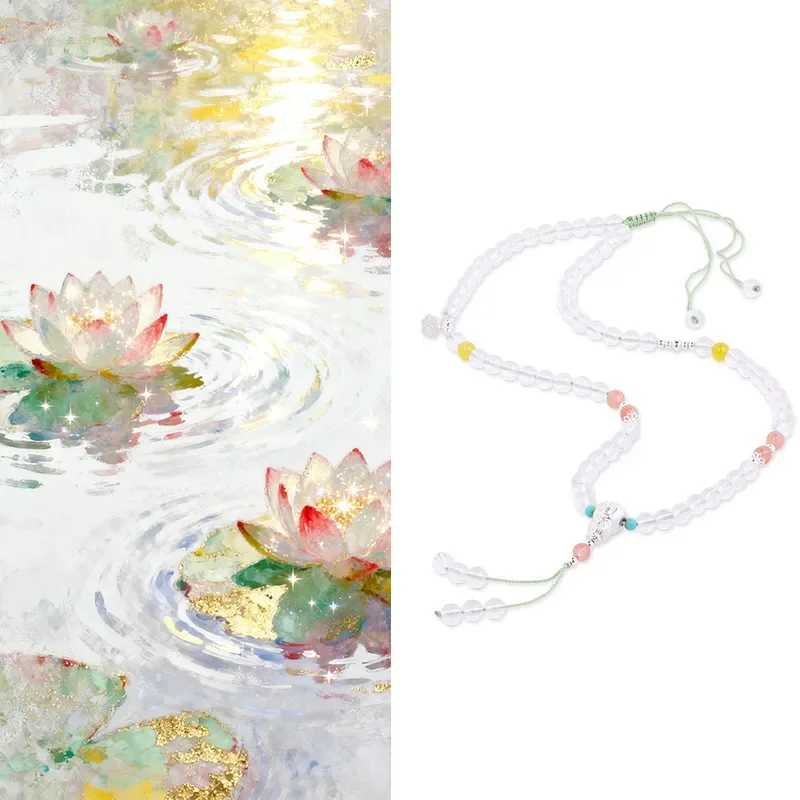 Pure silver 999 five-spice Buddha tee natural white crystal agate braided rope necklace female new Chinese high-end design