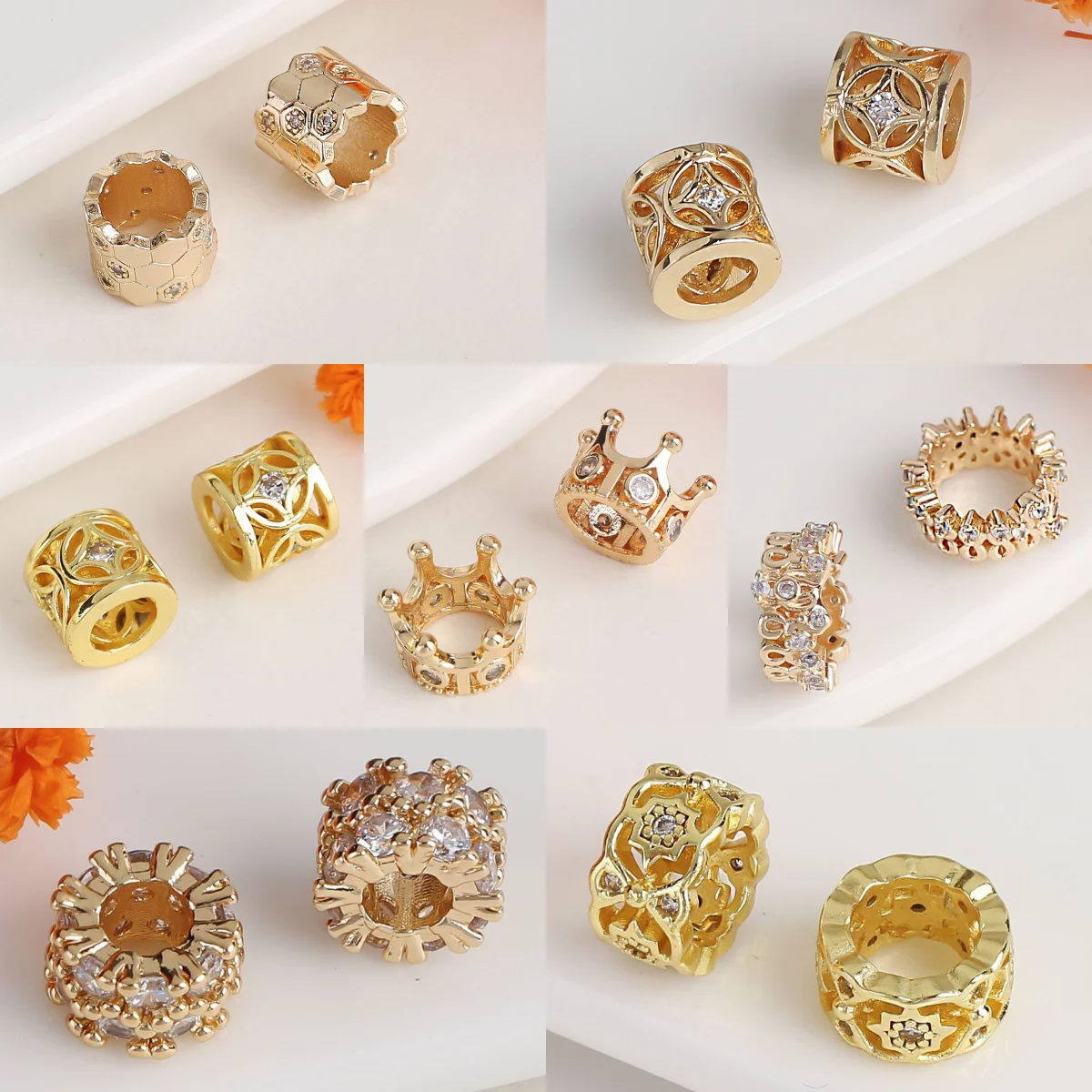 

DIY Bracelet Beads Light Gold and Silver Zirconia Brass Crown Hole Beads for Handmade Chain Spacer Beads Jewellery Accessories