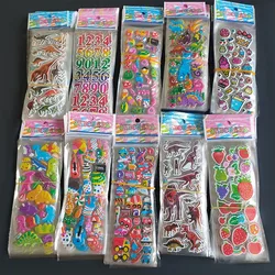 20 Sheets Count Dinosaurs & Butterflies & Flowers & Car Different Theme Label DIY PVC Cartoon Cheap 3D Puffy Sticker for Kids