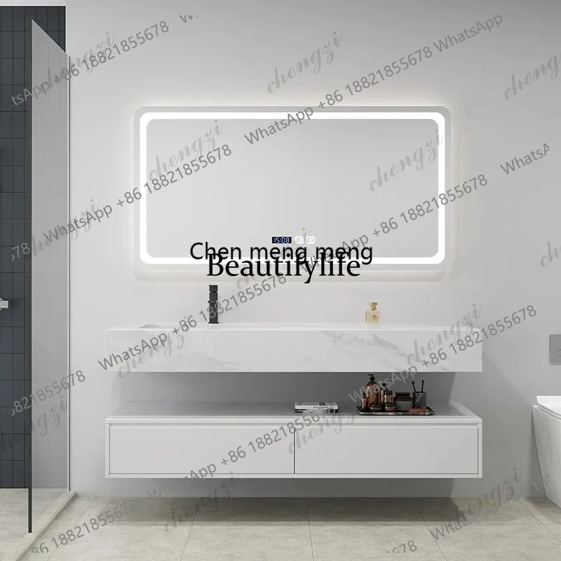 EE182 Premium Bathroom Furniture Modern Washbasin Hotel Countertop Multilayer Waterproof Solid Wood Slate Ceramic Smart Mirror C