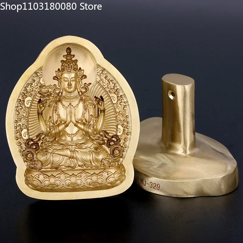 Copper Four-Armed Guanyin Tsatsa mould statue Brass Tibetan buddhismTSHA-TSHA Goddess mold