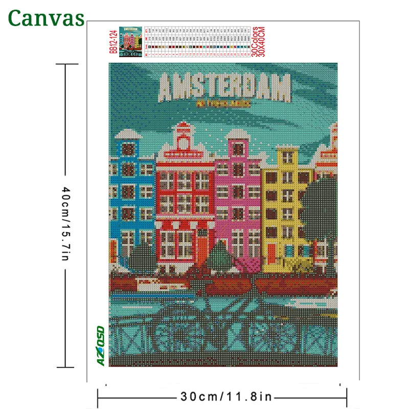 AZQSD Diamond Painting City Postcard Cross Stitch Needlework Full Square Round Drill Embroidery Landscape Street Home Decor