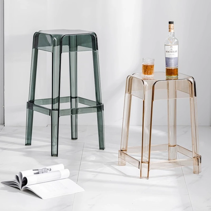 Nordic Crystal Acrylic Bar Stool, Stackable Creative High Stool, Thickened Plastic High Chair, Non-Slip Durable Footrest Genuine view 3