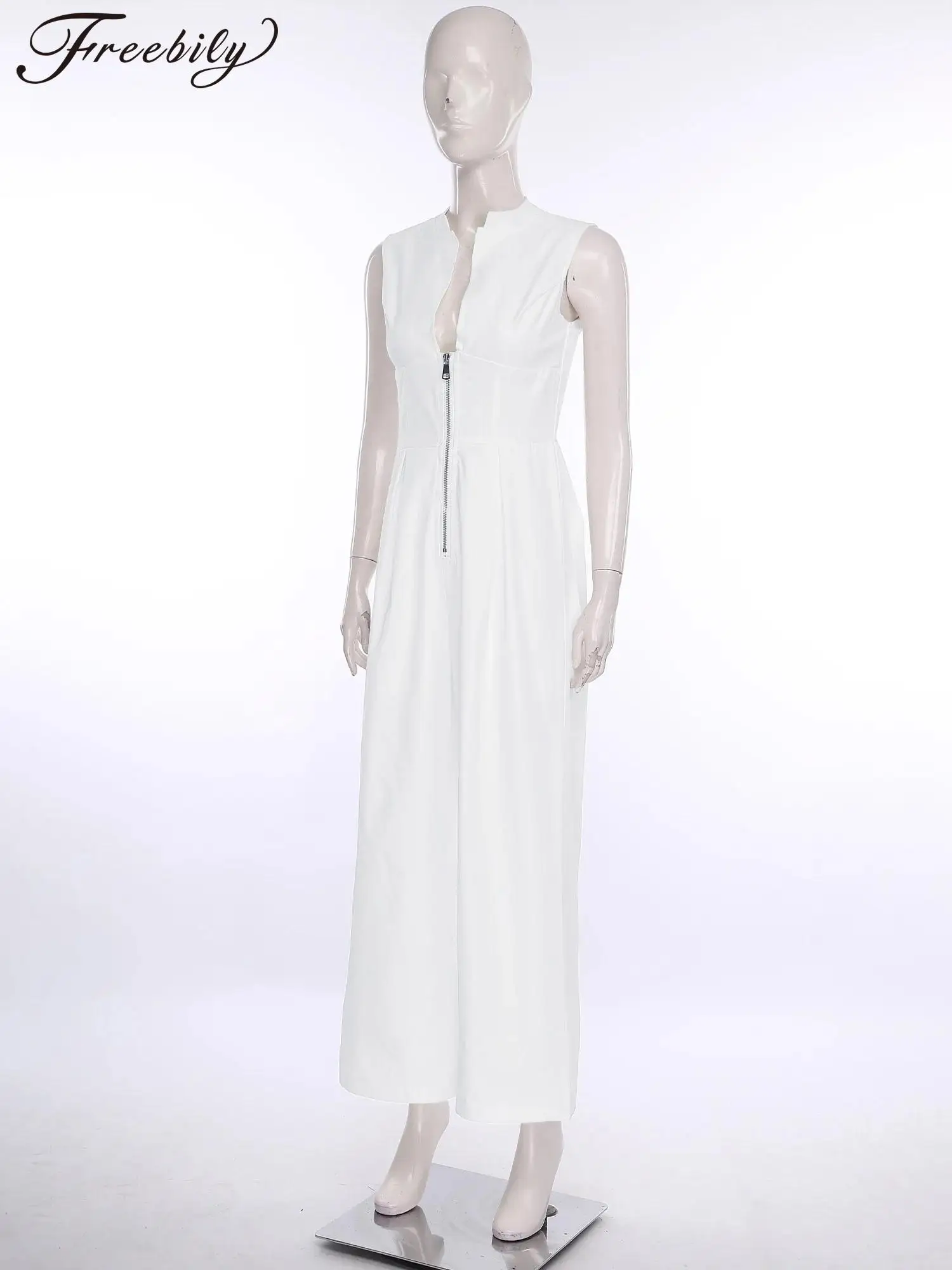 

Sleeveless Office Lady Jumpsuit Women Streetwear Wide Leg Rompers Casual Dressy Jumpsuits Long Pants Commute Clothes One Piece