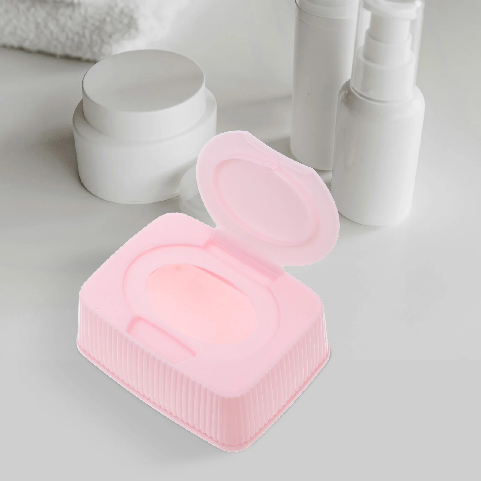 กล่องเก็บผ้าเช็ดทำความสะอาดเด็กแบบกันฝุ่น สีชมพู พร้อมที่ใส่สำลีแบบดึงออกได้ ดีไซน์ดึงง่าย สำหรับห้องเด็ก ห้องน้ำ และการเดินทาง