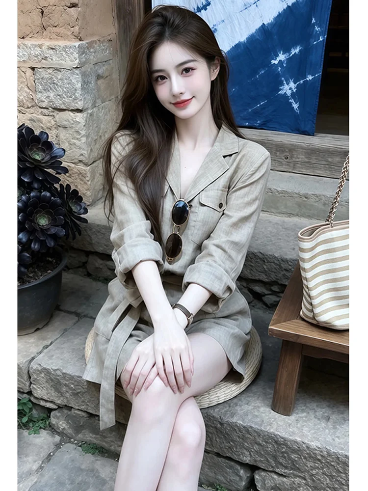 

Casual Fashionable Women's Summer 2026 Long Sleeve Collared Shirt And Short Skirt Two Piece Set Breathable Medium Weight