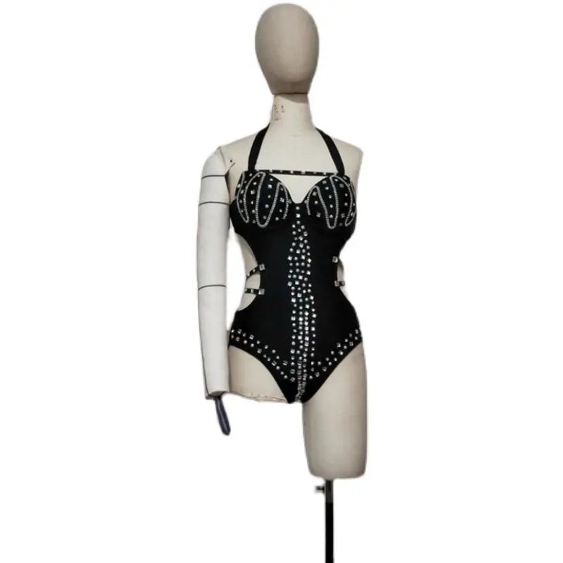 

Сексуальный женский комбинезон с зеркальными пайетками, боди с вырезами, танцевальный костюм, наряд для рейва, одежда для выступлений на сцене, одежда для шоу певиц