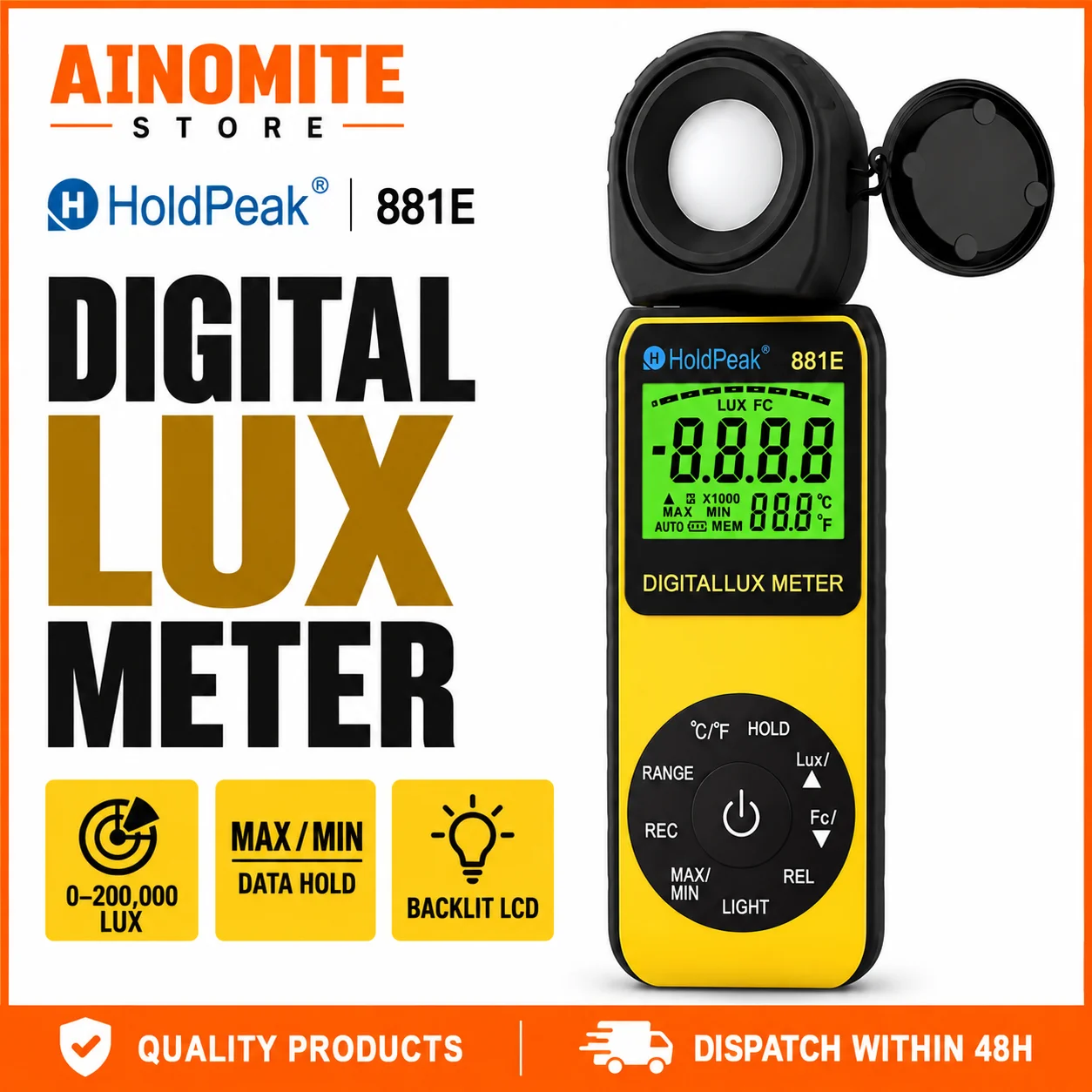 Digital Lux Meter 300000 Lux Light Meter 0.01 Lux High Accuracy Illuminance Meter with Backlit LCD for Photography Plants LED