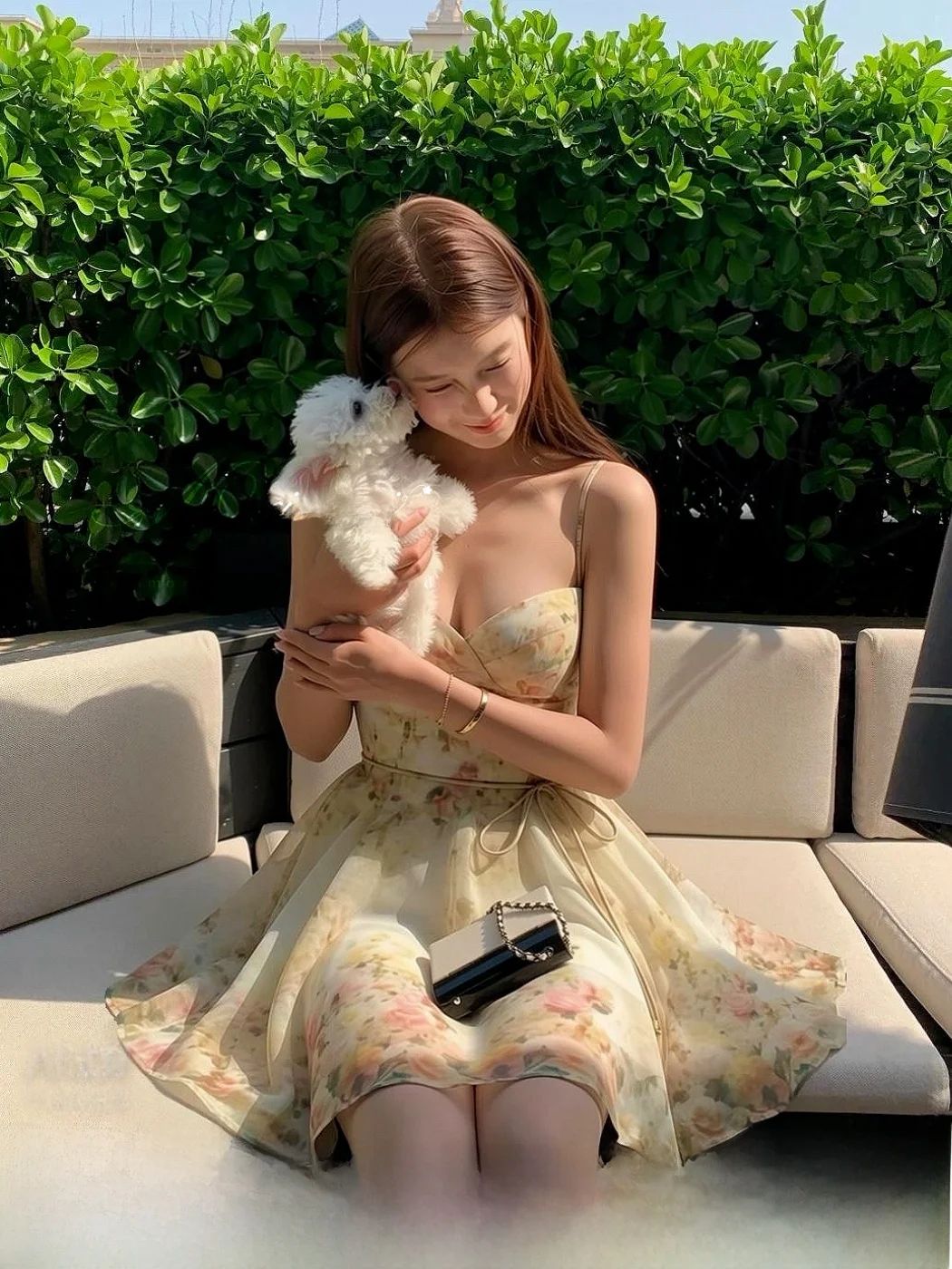 

Летнее платье Moxi Spring Dream с цветочным принтом, короткое, пышное, без рукавов, для девочек, праздничное, милое, в стиле «пузырьки», повседневное