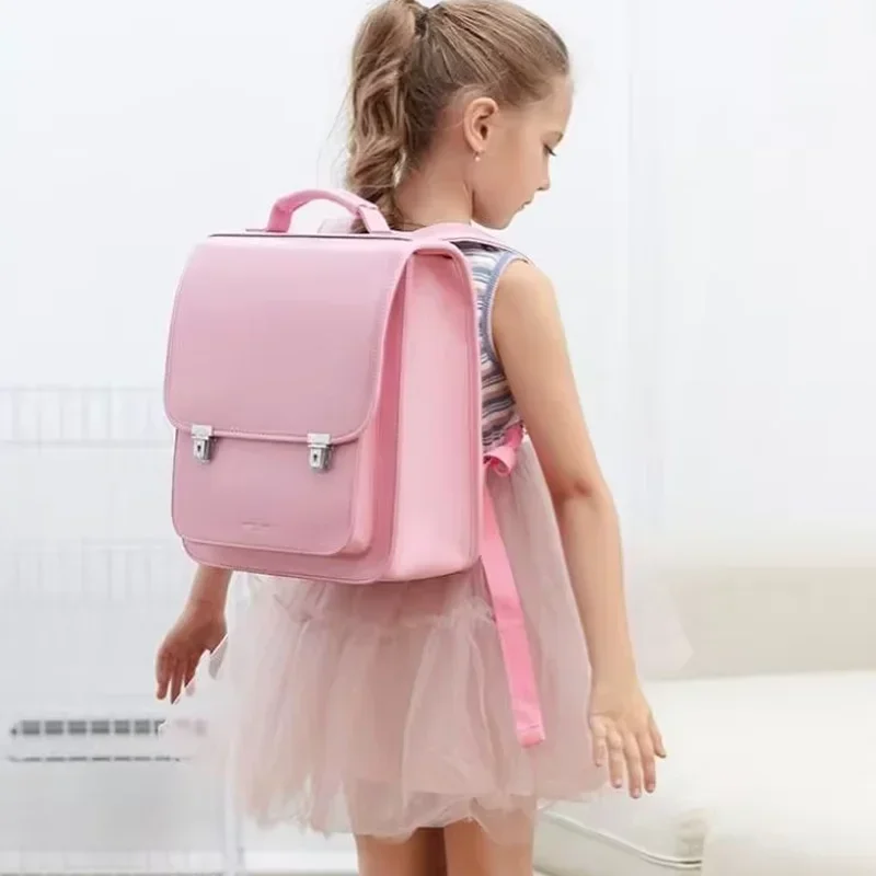 Schultasche Mädchen Rucksack Wasserdicht Kinder Wirbelsäulenschutz PU Grundschüler Schultasche Leicht für Kinder Mädchen Jungen