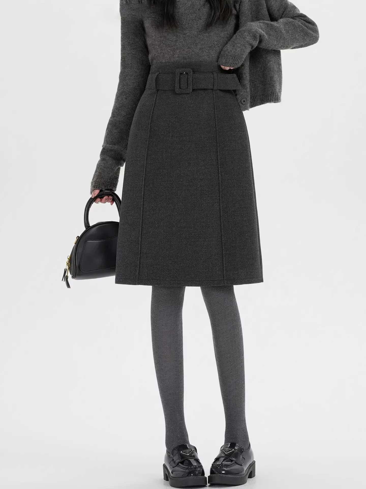 

Ele ey Woolen Midi Skirt Women's Autumn Winter Straight Cut Slit A-Line f-length Skirt Commute High Waist Design