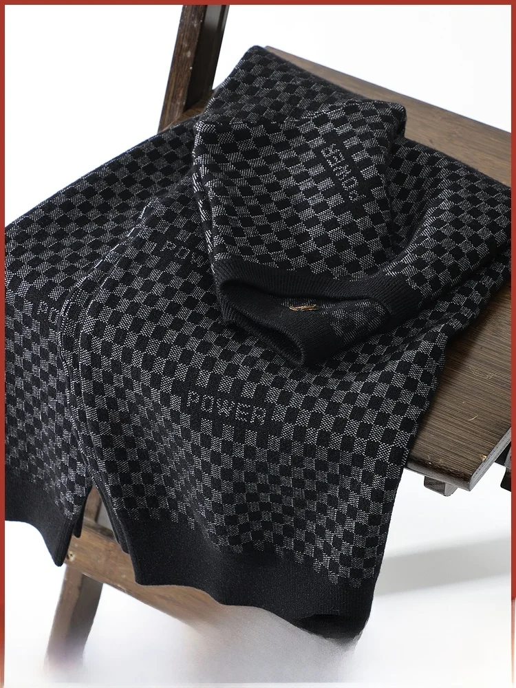 

Модный мужской вязаный свитер Thiened, теплый клетчатый круглый Ne, повседневный, модный, из полиэфирного волокна, осень-зима, удобный трикотаж