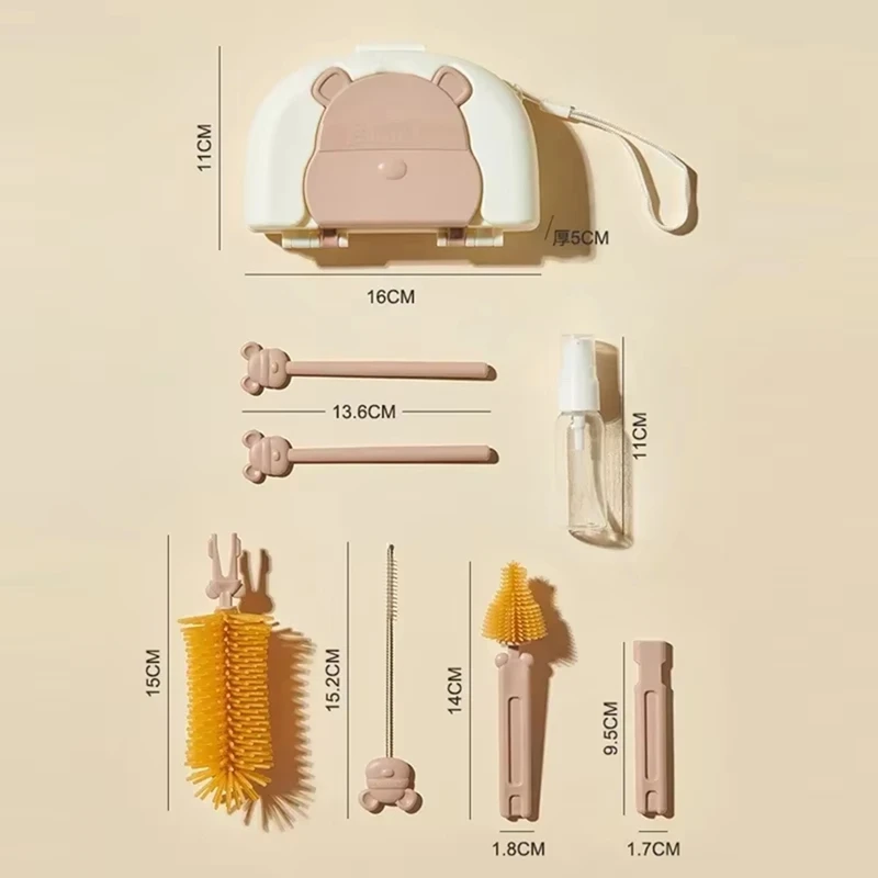 Kit de nettoyage de biberons avec étendoir, brosses en Silicone, nettoyeur de paille et de mamelon, boîte de rangement