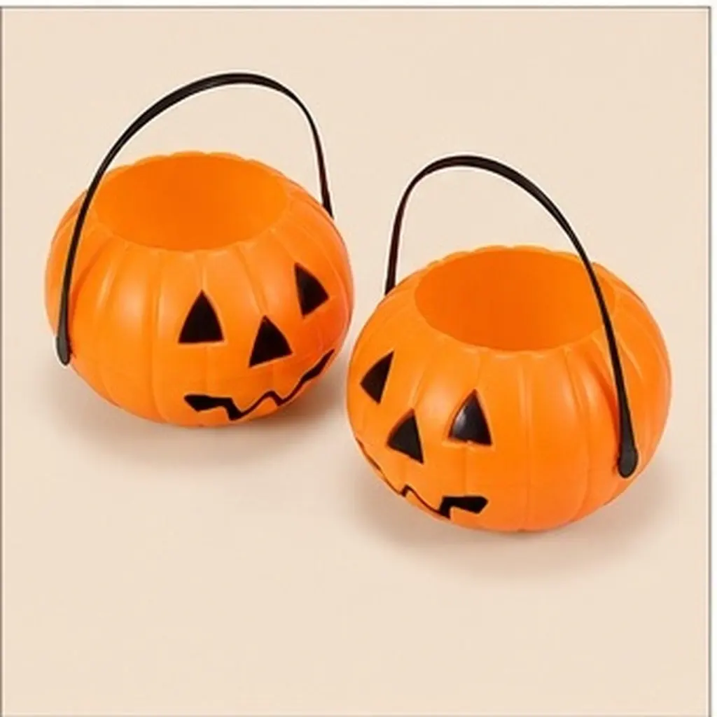 2Pcs Portable Pumpkin Buckets Halloween Decorations Plastic Candy Storage Holders Party Supplies Desktop Ornaments