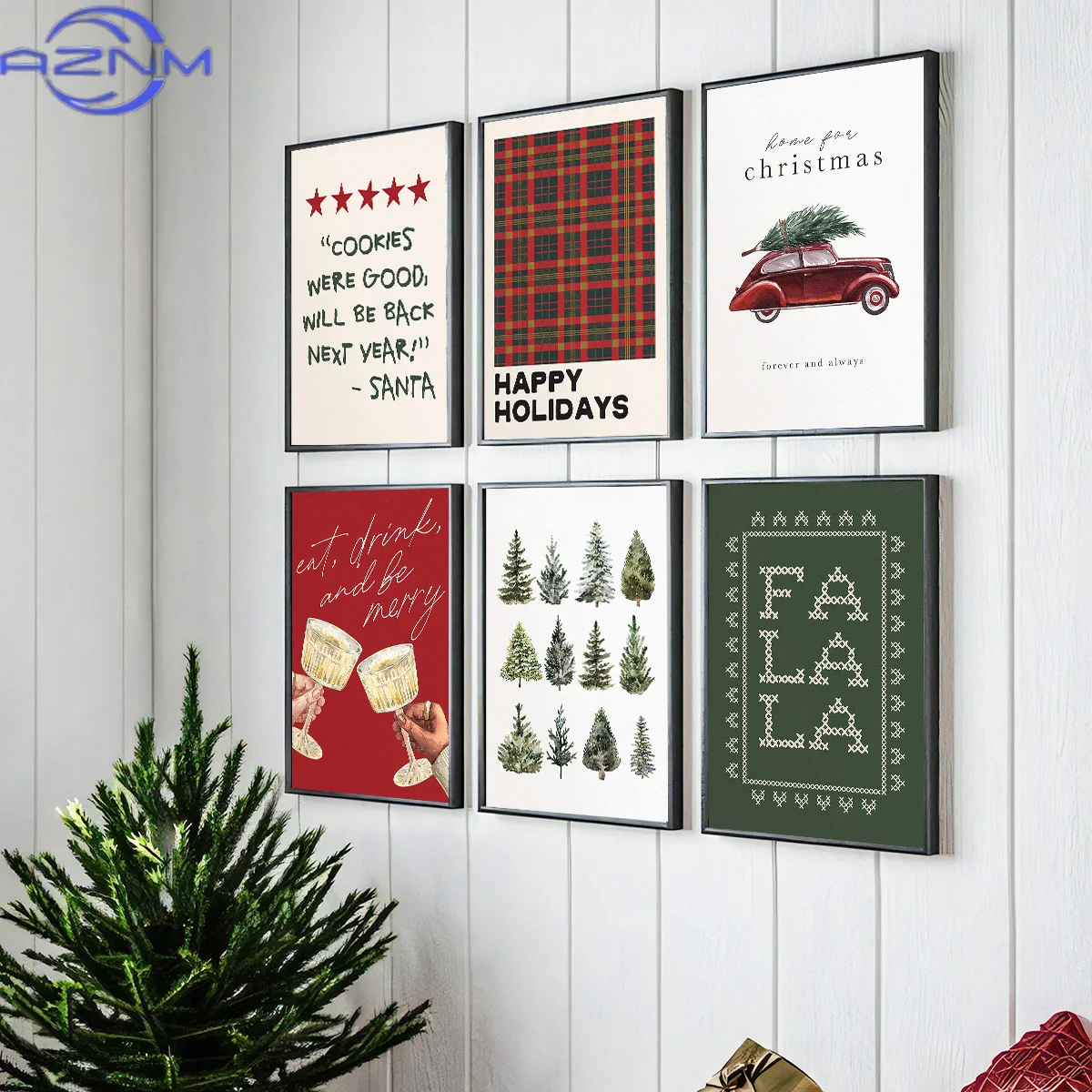 Retro Christmas Tree Car Canvas Prints Merry Christmas Holiday Slogan Wall Art Poster for Modern Living Room Bedroom Home Decor