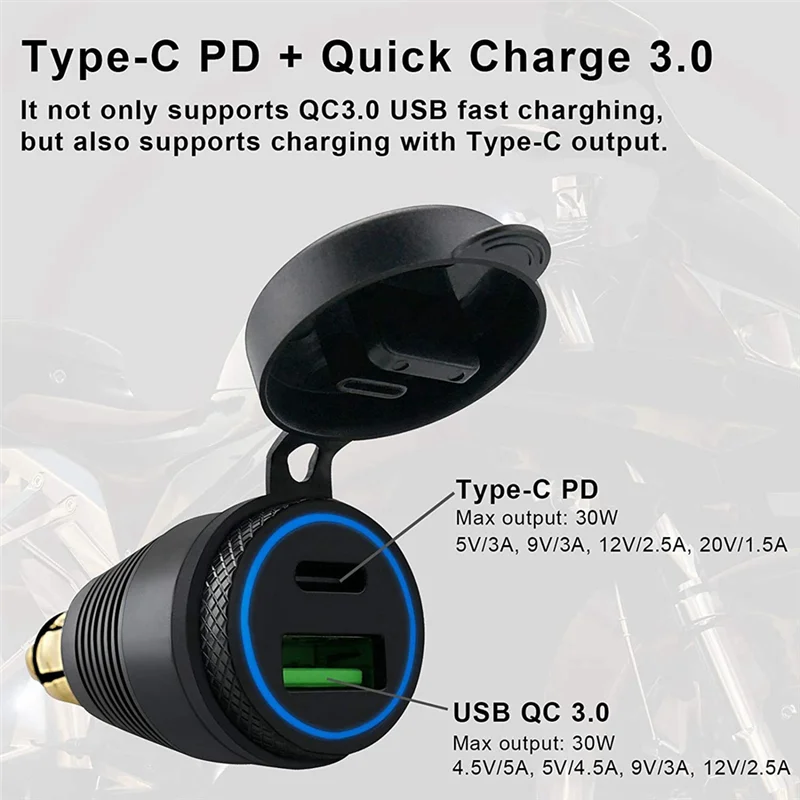 

Leading-Edge-Motorcycle DIN Plug Waterproof Charger To QC3.0 USB Charger & Type C 30W Power Delivery Adapter Socket