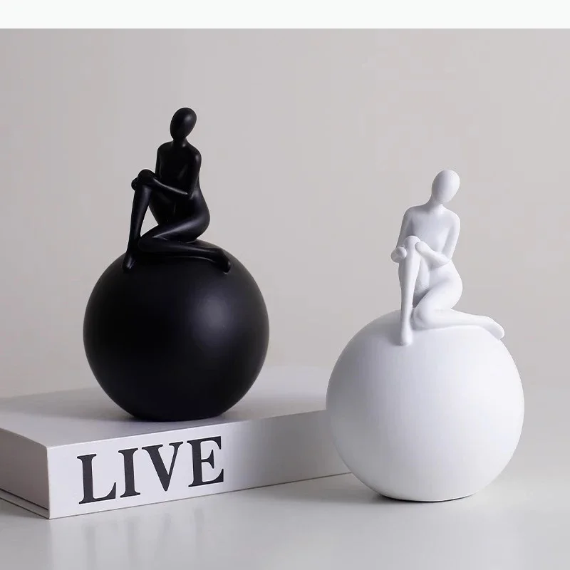 Abstract Character Statue Geometric Base Desk Decoration Figures Sculpture Resin Crafts Ornaments Room Aesthetics Decor