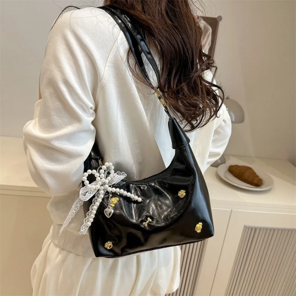 

Повседневные роскошные сумки на плечо с бантом и жемчугом, темпераментные кожаные сумки через плечо для отдыха, универсальные женские сумки для девочек