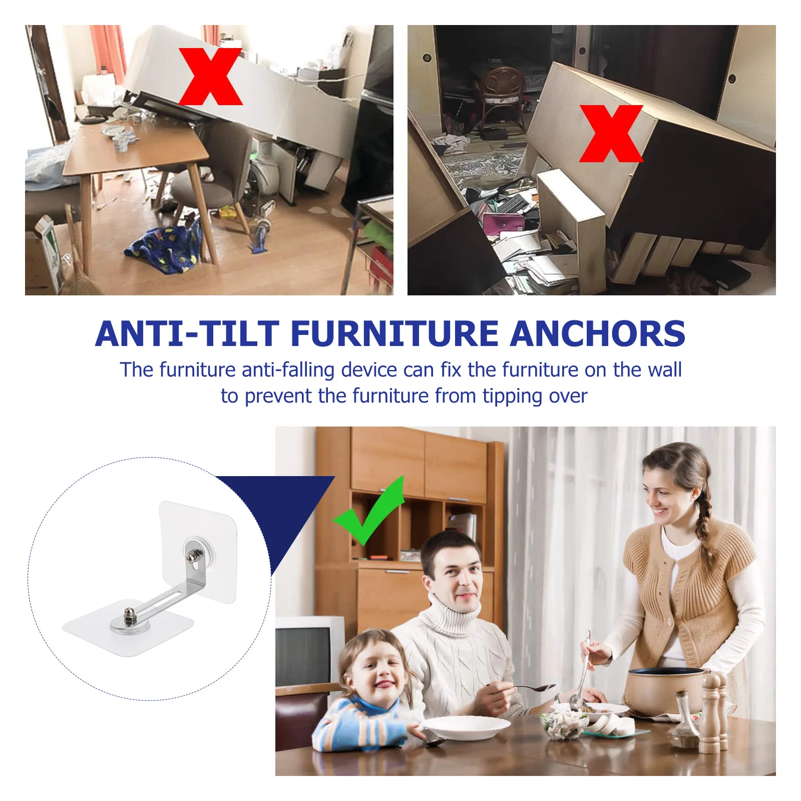 

2 Sets Punch- Anchors Safety Cabinet Anti-Falling Device Anti-Tilt Home Protector Wall Mounted No Drilling Child