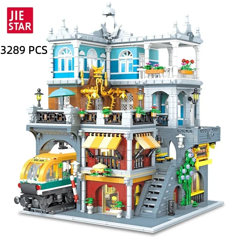 89128 Subway Burger Shop Building Blocks Large City Street View Model Desktop Display DIY Assembly Bricks Toy  For