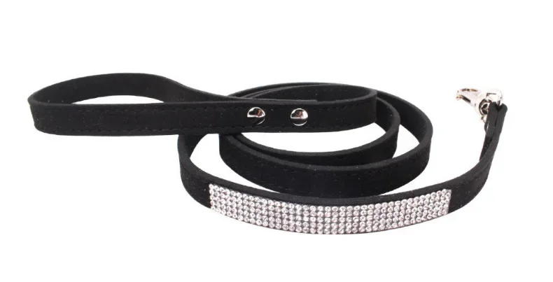 Suede Fiber Crystal Dog Collar Leashes Soft Glitter Rhinestone Dog Leashes with Zinc Alloy Buckle for Small Dogs Cats 120*1.5cm