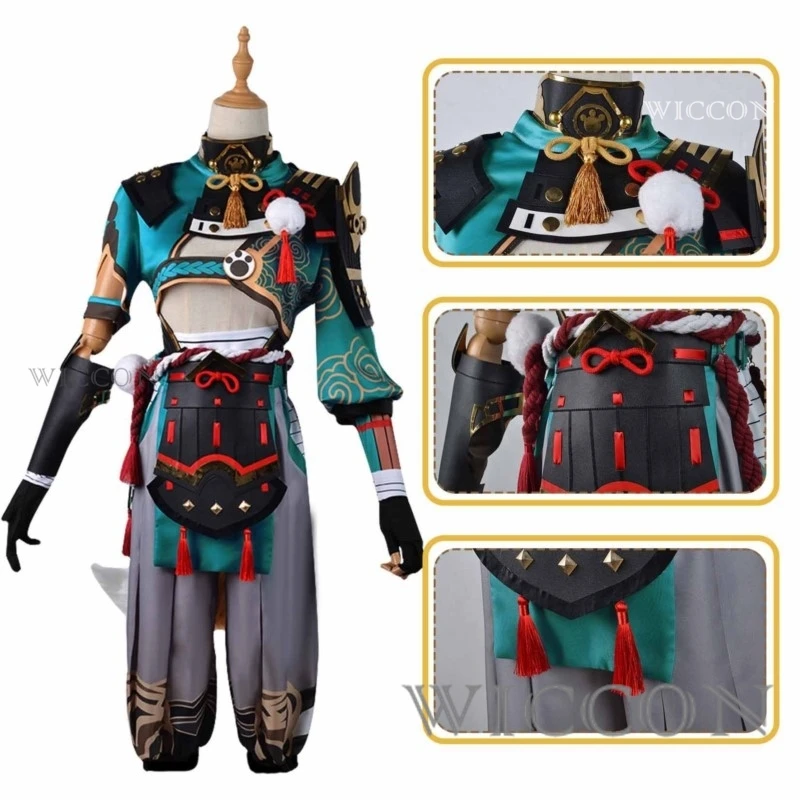Genshin Impact Gorou Komplette Cosplay-Uniform mit Fuchsohren und Schwanz, Unisex, stilvolles Outfit, Halloween-Anime-Thema, Verkleidungsparty