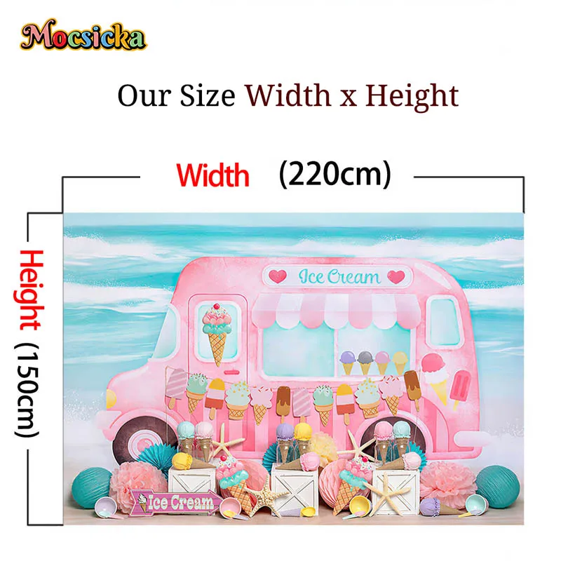 Mocsicka Photography Background Pink Ice Cream Car Baby Girl Boy First Birthday Party Cake Smash Portrait Backdrop Photo Studio