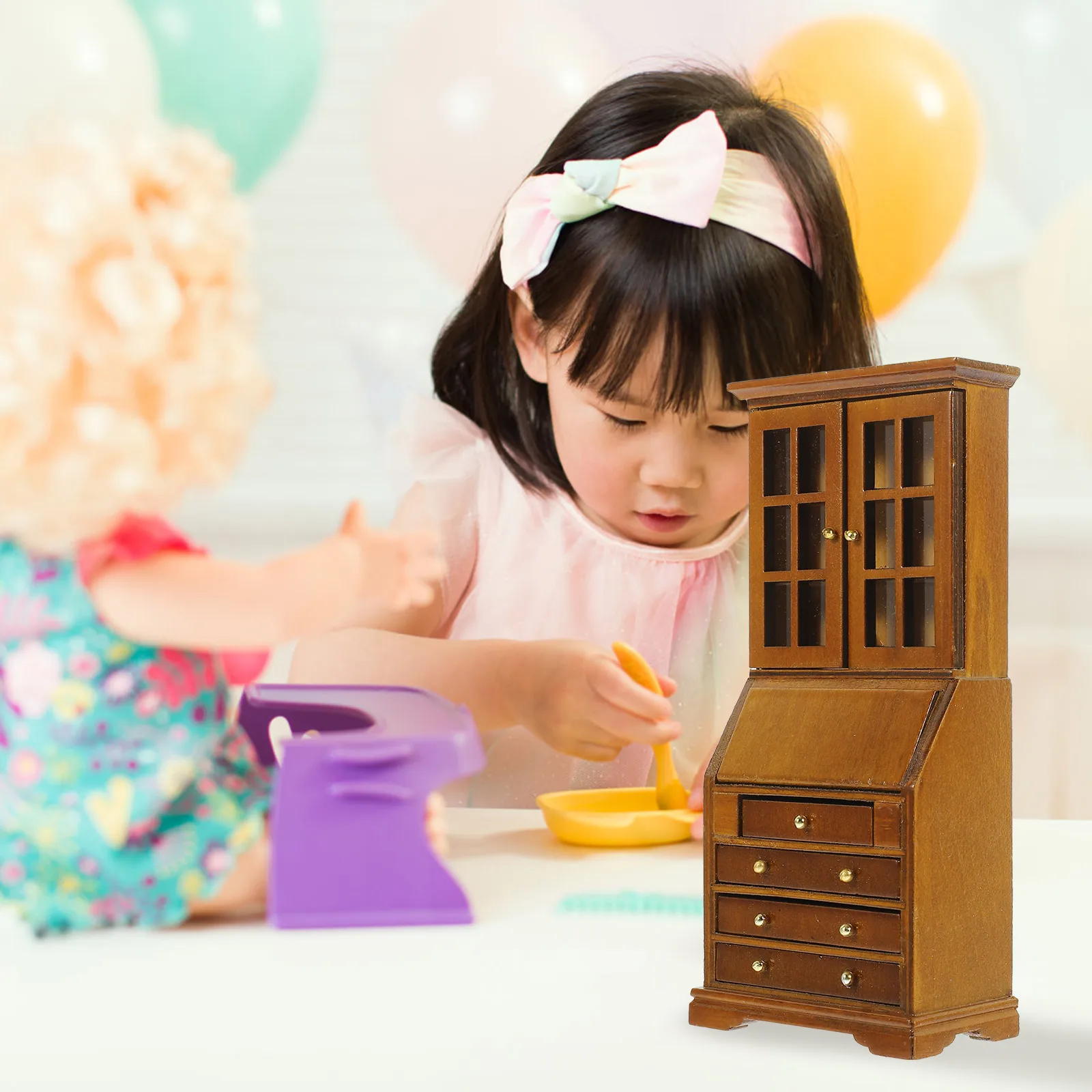 Miniatura in legno in scala 1/12 Simpatico mini armadietto per casa delle bambole Artigianato Mobili per riporre Playset Miniature da cucina Ornamento in miniatura