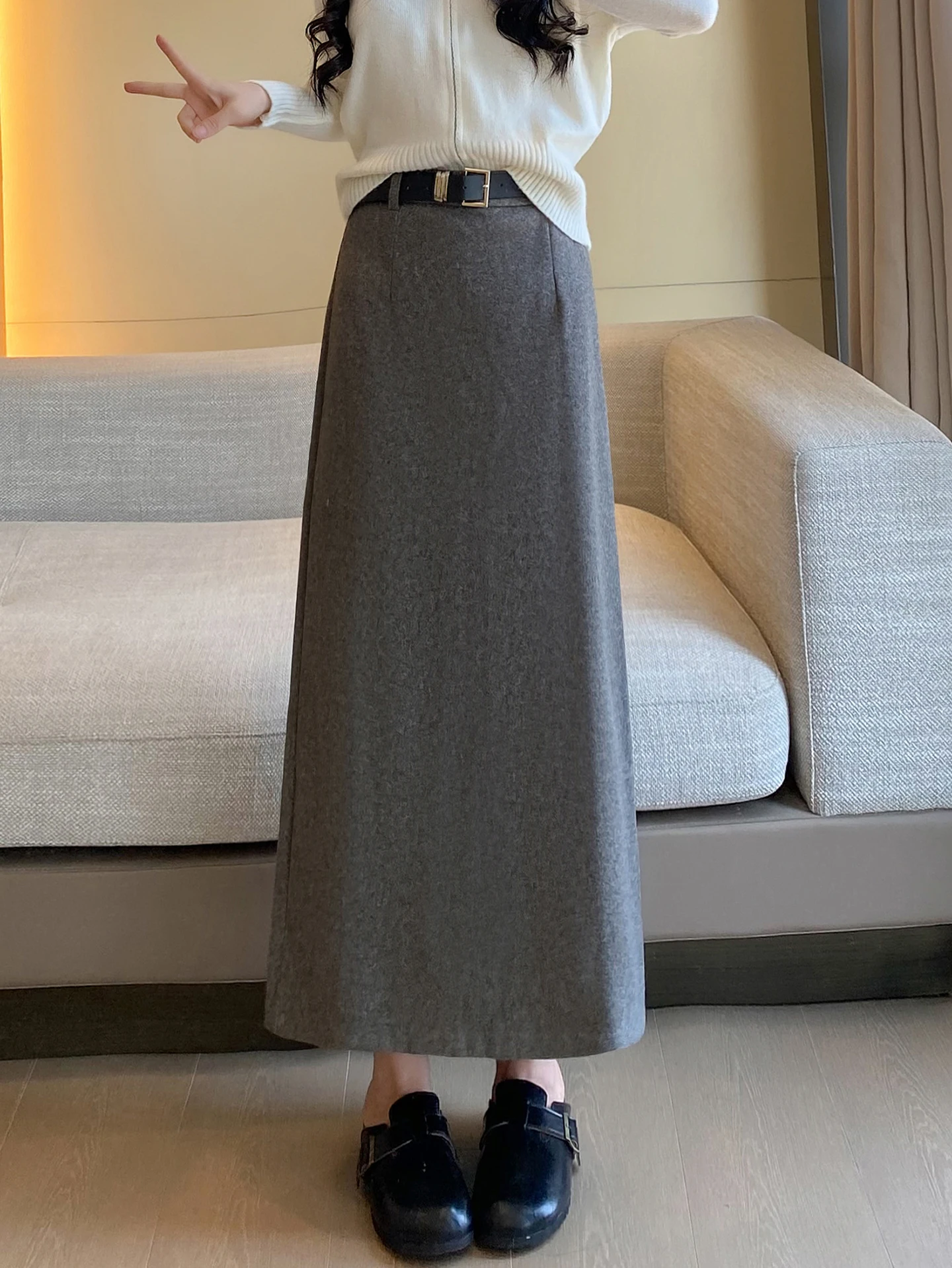 

Новая зимняя женская юбка-трапеция средней длины с высокой талией, утепленная, из шерстяной ткани, облегающая, повседневная, из полиэстера