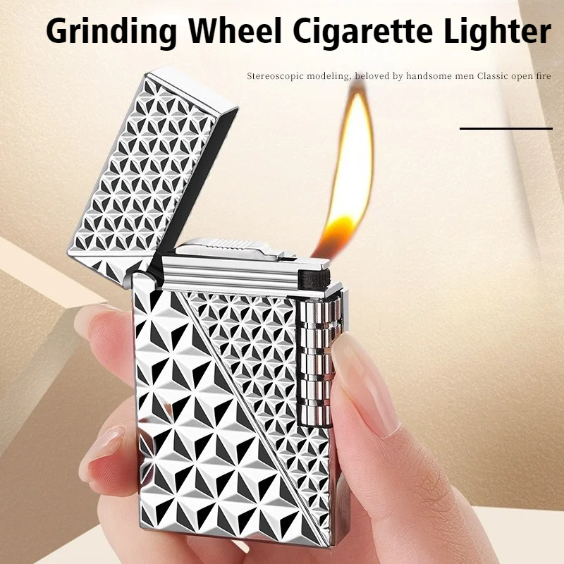 

New Cigar Igniter Grinding Wheel Ignition Inflatable Lighter Metal Windproof Open Flame Cigarette Lighters & Smoking Accessories