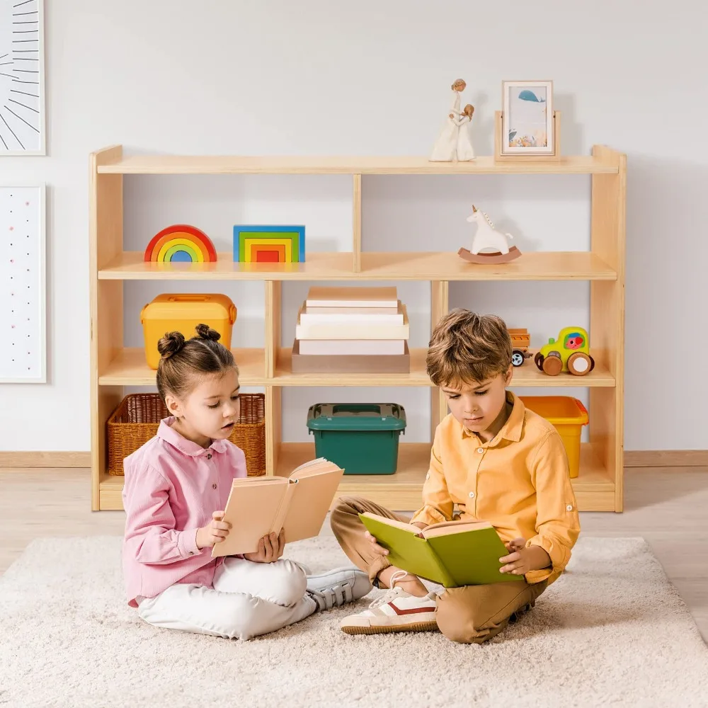 Shelf Toy Organizers and Storage, 8-Compartment Wood Storage Cabinet, Bookcases for Kids Room