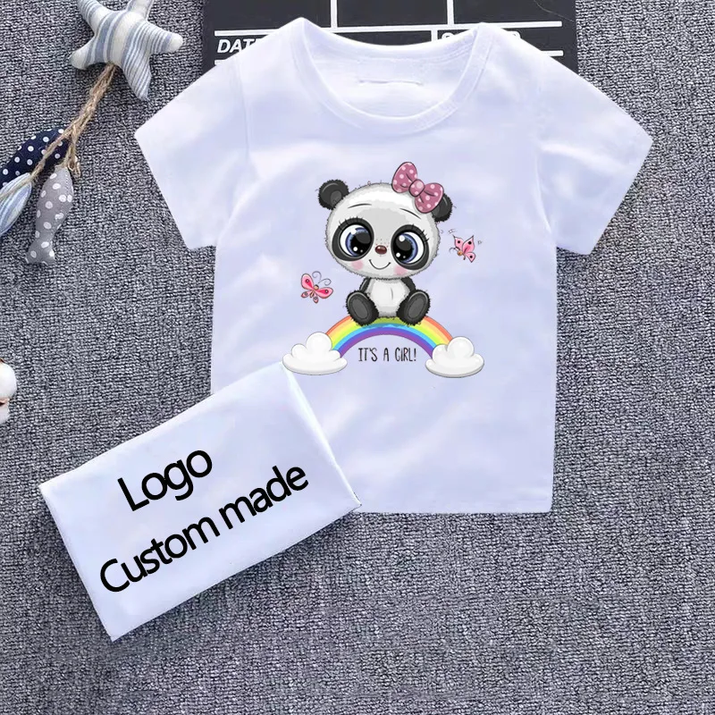 T-shirt infantil Cute Panda Cartoon, Top divertido, Verão Design, Roupas de criança, Roupas de menina