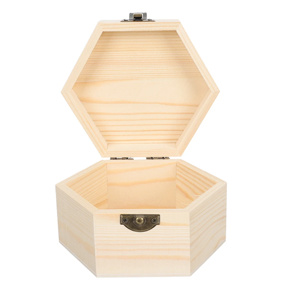 

1pcs Gift Box Unfinished Hexagon Wooden Storage Box Hinged Lid Vintage Keepsake Organizer For Jewelry Crafts Diy Paintable
