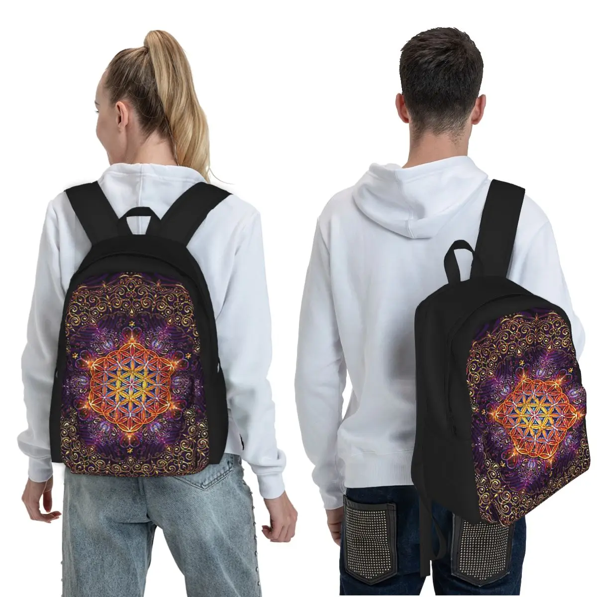 Flower Of Life Golden Lace Mandala Student Backpack School Bag Hiking Travel Daypack for Boys Girls Fashion Bookbag ShoulderBags