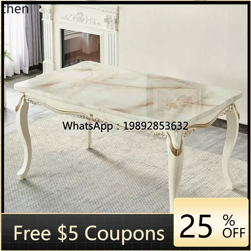 

AB dining table and chair combination marble simple small apartment household rectangular solid wood dining table