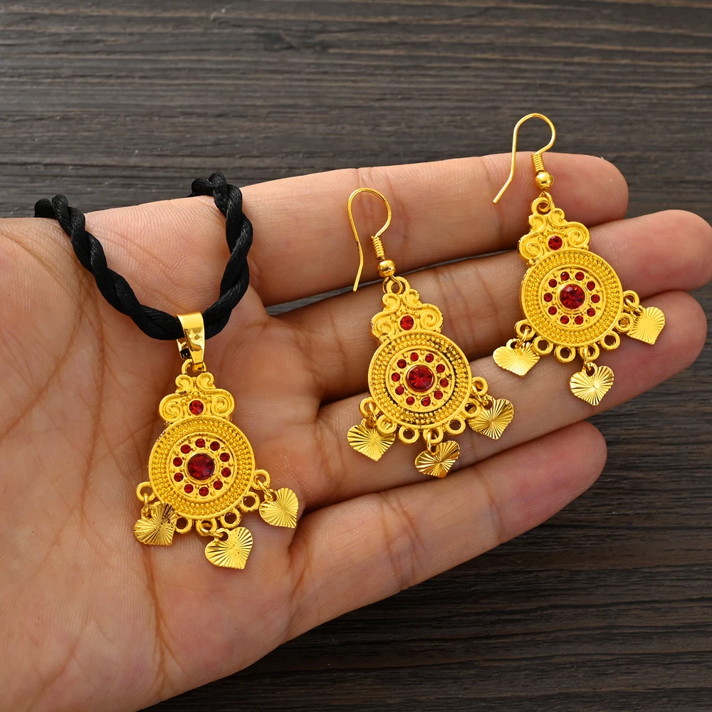 Bangrui Gold Color Dangle Africa/Middle East/Terkish/Negeria/Thailand Love Earrings Pendant Golden Braidal Jewellery Set