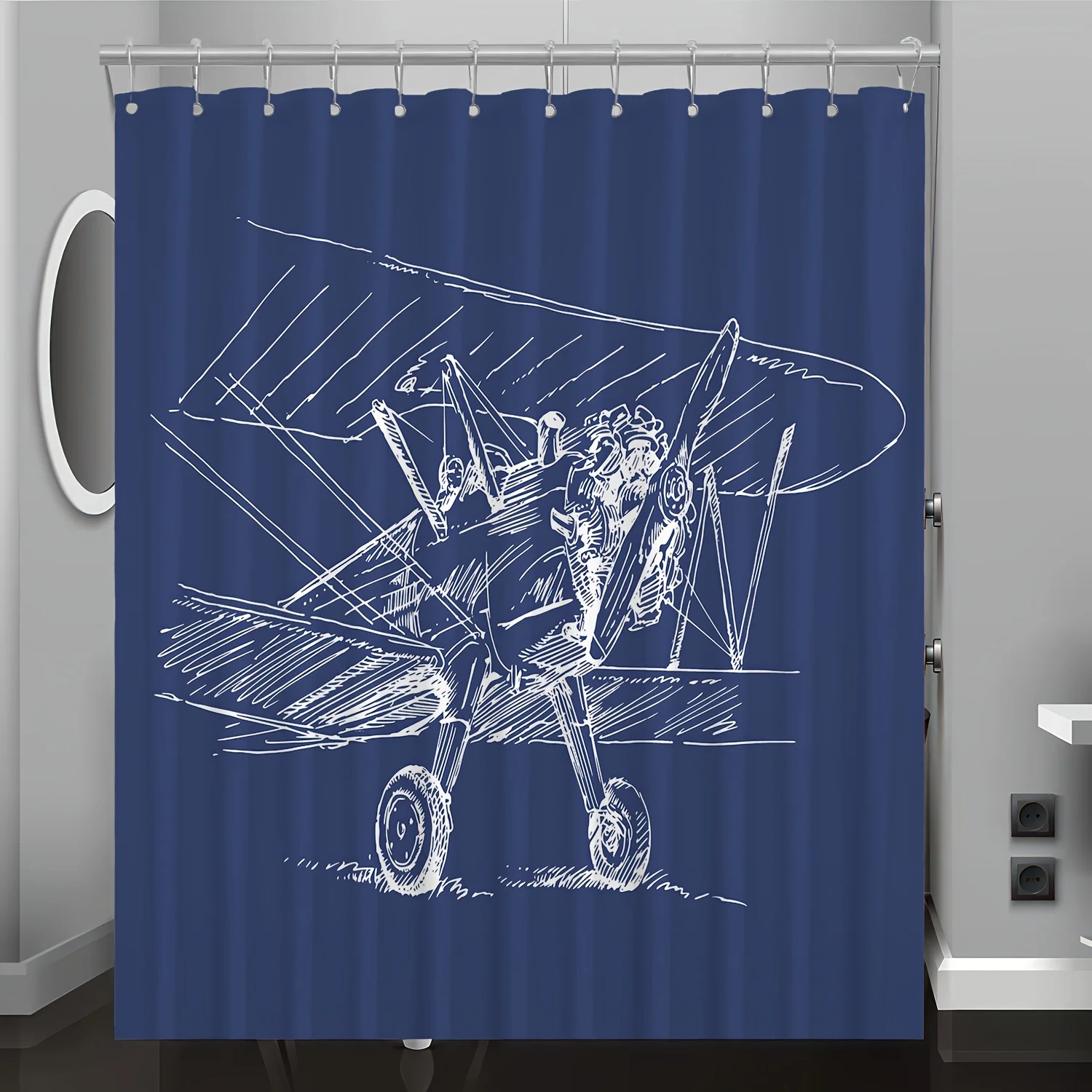 

1pc Fashion Art Helicopter Pattern Digital Print Shower Curtain, Bathroom Decor Home Decoration with Free Hooks, Machine Washabl