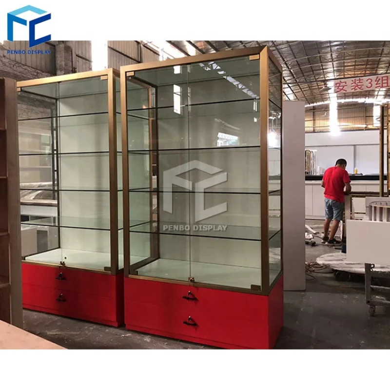 2025customized.Custom Red Sunglasses Shopping Mall Furniture Lighting Lockable Glass Eyewear Display Showcase Design Optical