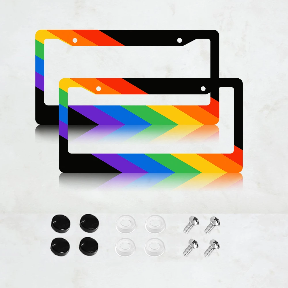 

2 шт. рамки для номерных знаков с 2 отверстиями, алюминиевые, 6x12 дюймов, с винтами, дизайн «Радуга», стандартный размер для США, Канады, Мексики