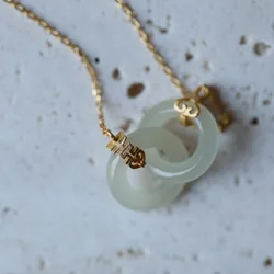 New in Natural Hotan White Jade Interlocking Necklace Auspicious Pendant Elegant Vintage Clavicle Chain Jewelry for Women gift
