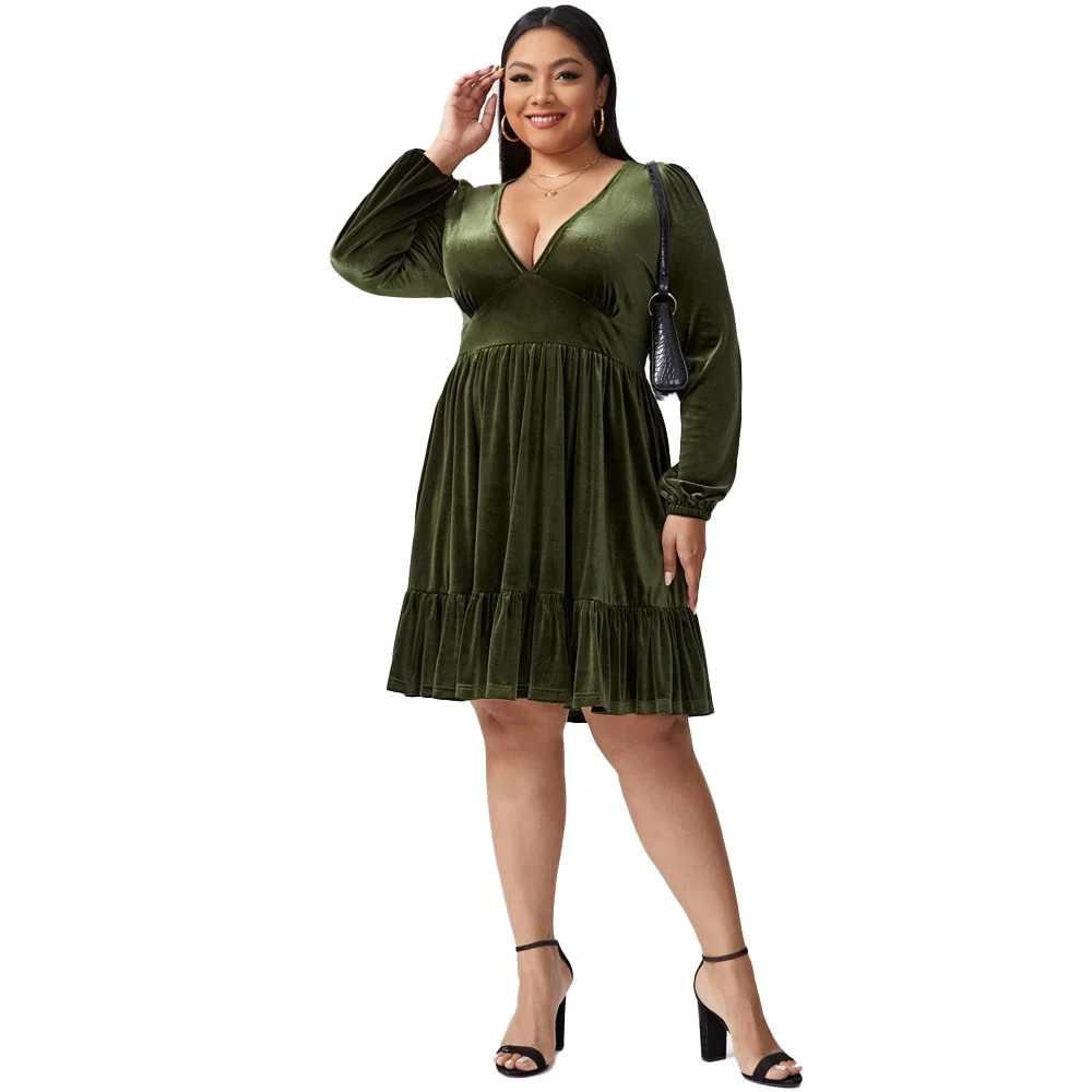 Plus Size Large Women\'s Dress Women\'s 2023 New Sexy Waist Wrapped Velvet Dress Party Dress Fashion Elegant Female Clothes